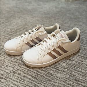 Adidas White and Rose Gold Casual Sneakers (Women)